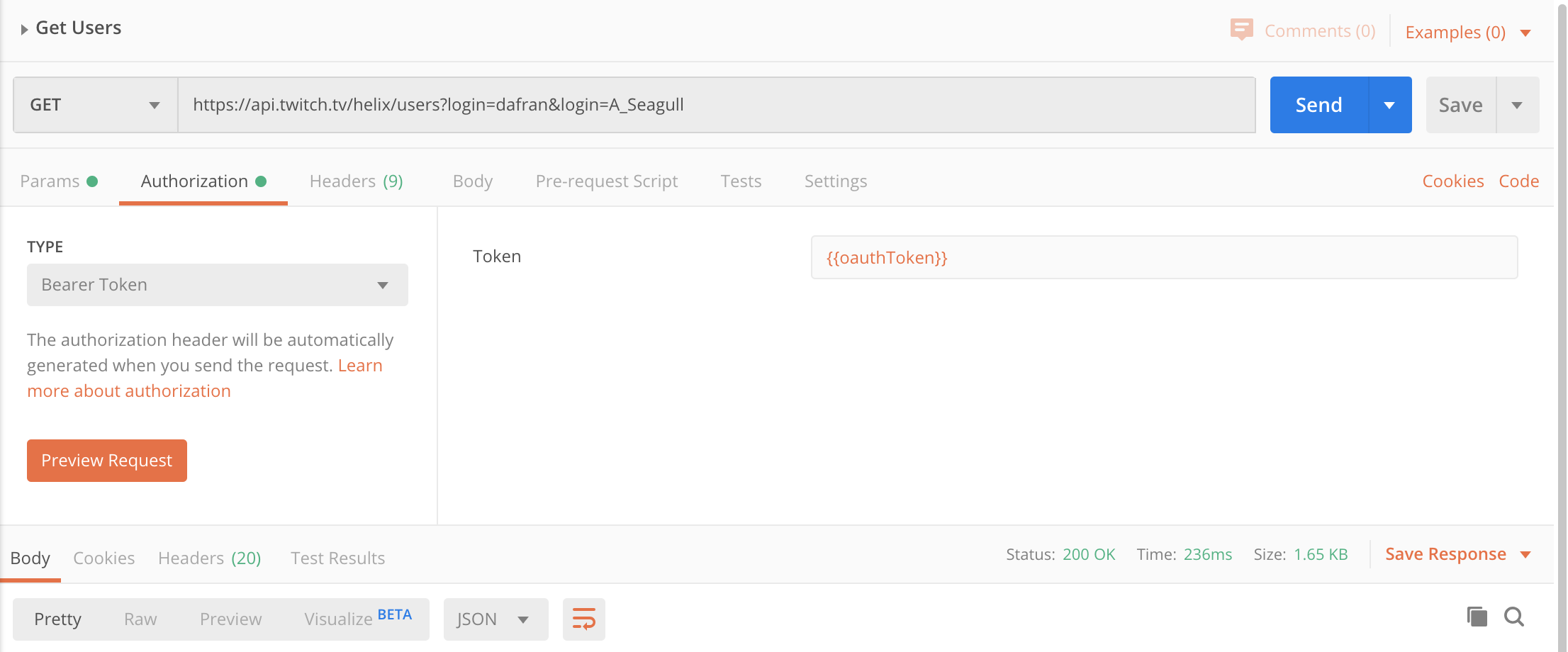 Postman variable oauth token with scripts