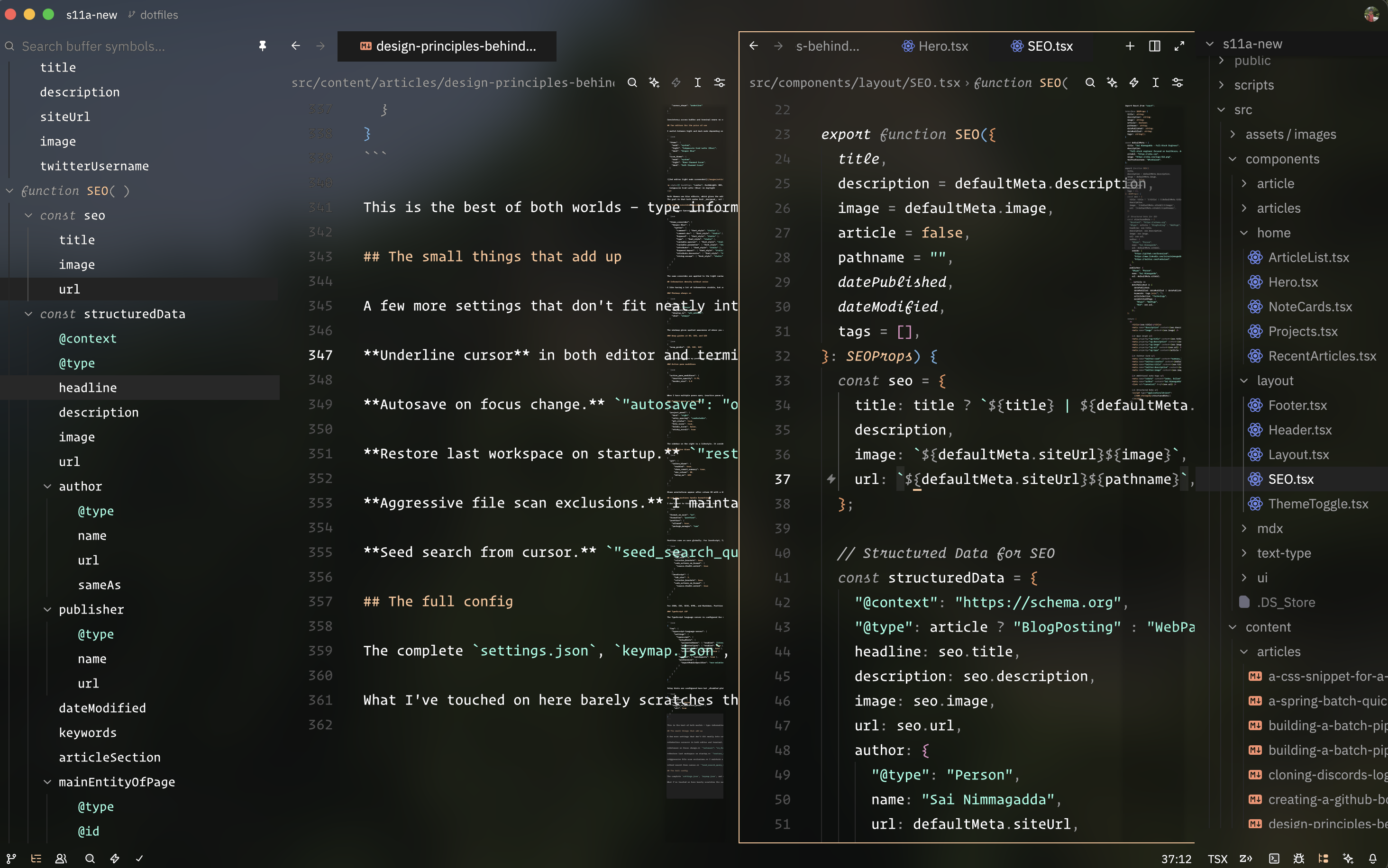 Zed editor dark mode screenshot